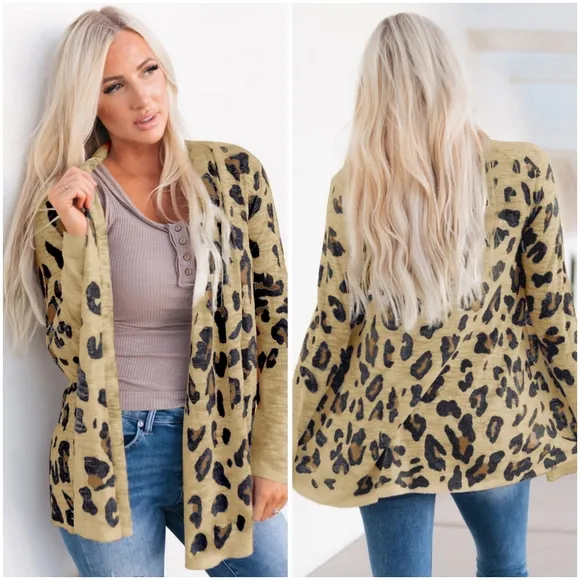 Tan Printed Long Sleeve Cardigan
