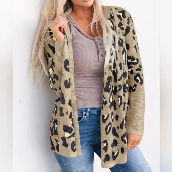 Tan Printed Long Sleeve Cardigan