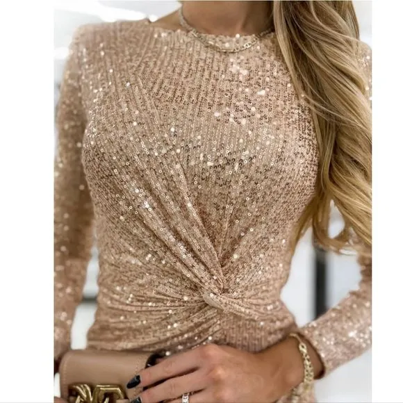 Tan Glamorous Sequin Mini Dress