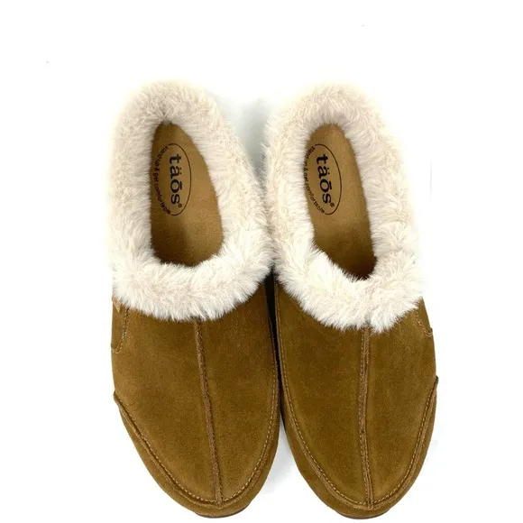Taos Future Faux Fur Lined Clog Chestnut Suede