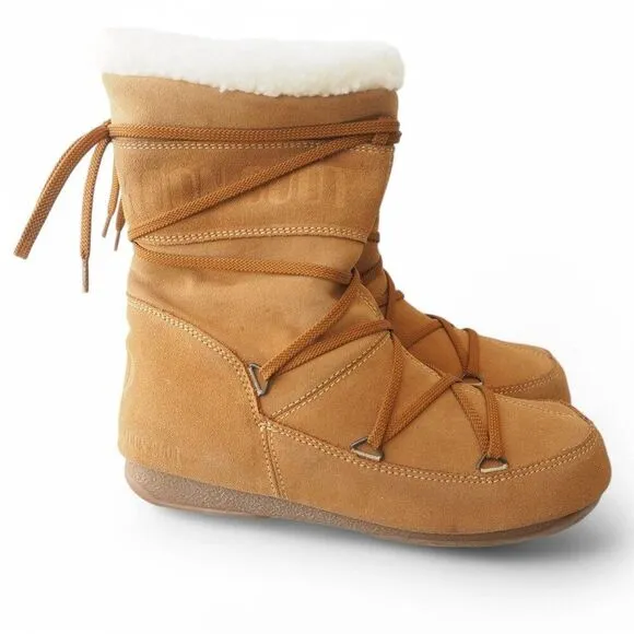 Tecnica Moon Boots Suede Wrap Around Winter Sherpa Lined Boots Brown Women's