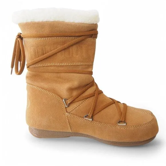 Tecnica Moon Boots Suede Wrap Around Winter Sherpa Lined Boots Brown Women's