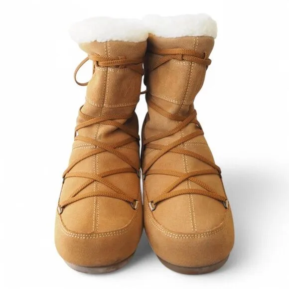 Tecnica Moon Boots Suede Wrap Around Winter Sherpa Lined Boots Brown Women's