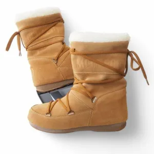 Tecnica Moon Boots Suede Wrap Around Winter Sherpa Lined Boots Brown Women's