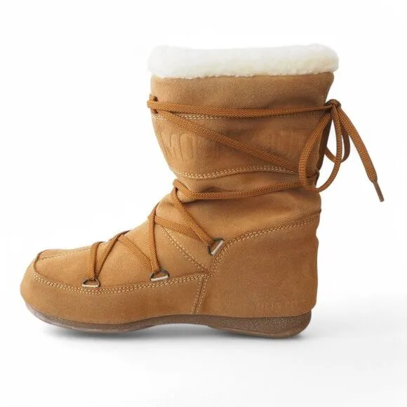 Tecnica Moon Boots Suede Wrap Around Winter Sherpa Lined Boots Brown Women's