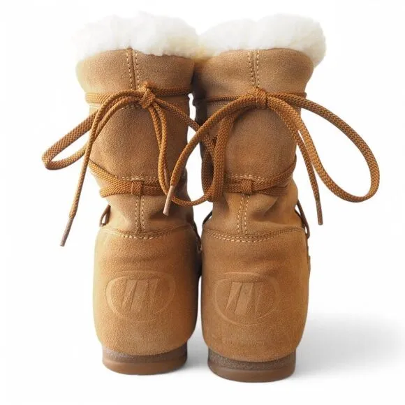 Tecnica Moon Boots Suede Wrap Around Winter Sherpa Lined Boots Brown Women's