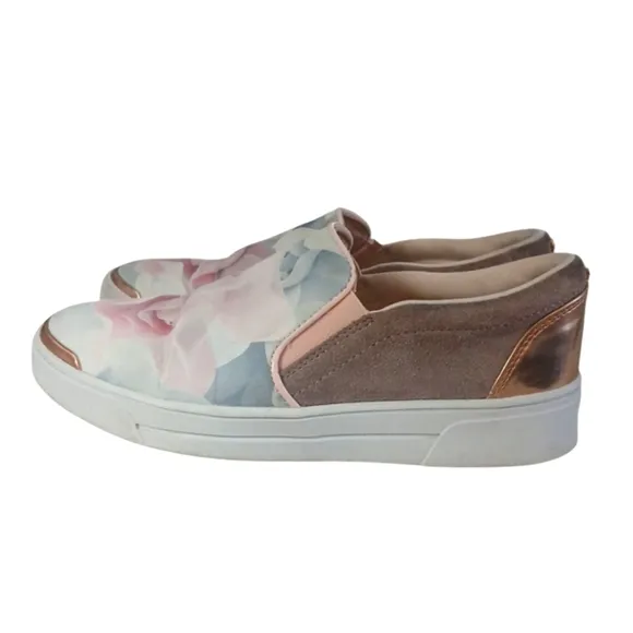 Ted Baker Heem Floral Sneakers Pink and Gold Slip-on Shoes Size 7