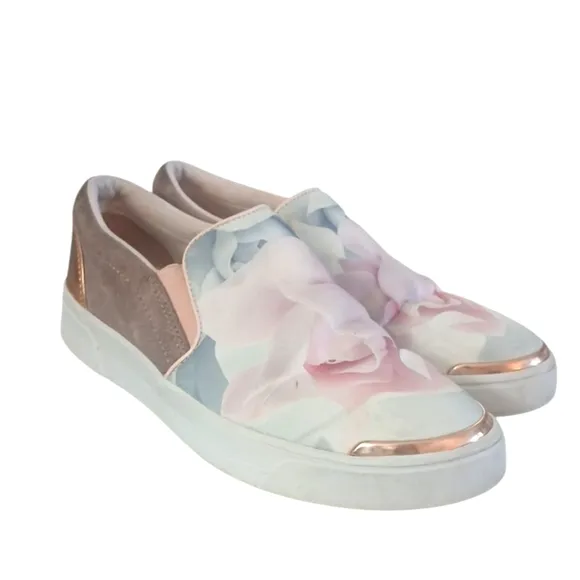 Ted Baker Heem Floral Sneakers Pink and Gold Slip-on Shoes Size 7