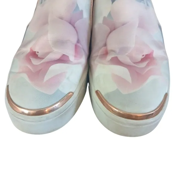 Ted Baker Heem Floral Sneakers Pink and Gold Slip-on Shoes Size 7