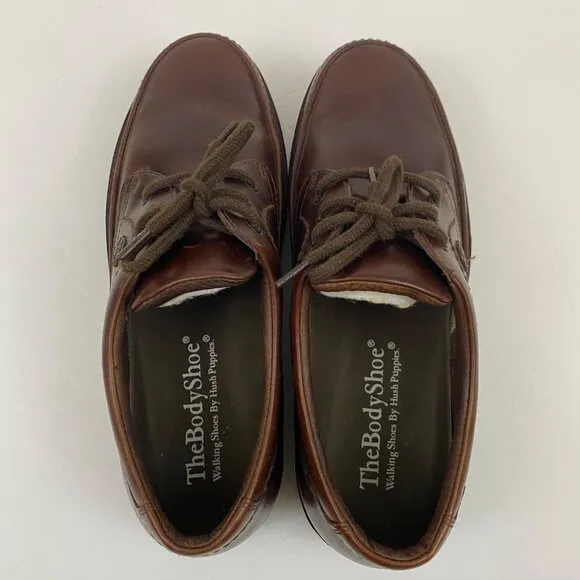 The Body Shoe Leather Oxford Walking Shoes by Hush Puppies Brown Mens 8.5EW