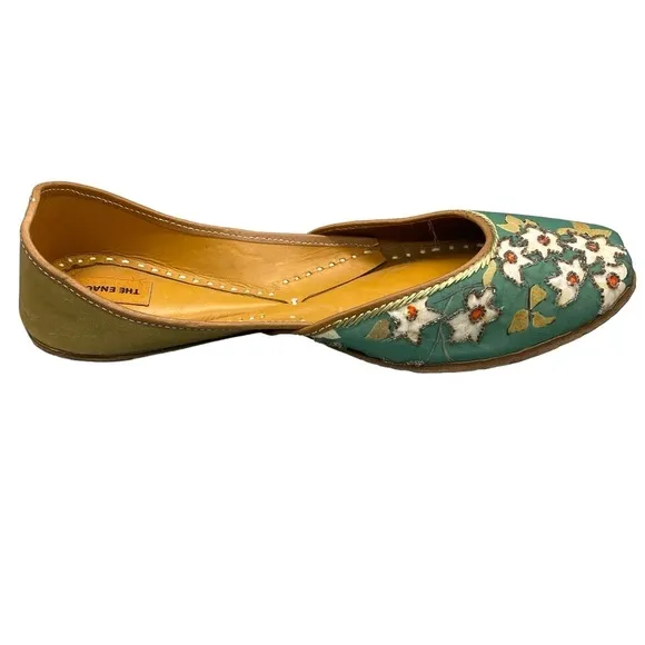 The Enache Green Floral Slip On Ballet Shoes Khussa Indian Shoes Wear EU 39