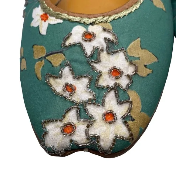 The Enache Green Floral Slip On Ballet Shoes Khussa Indian Shoes Wear EU 39