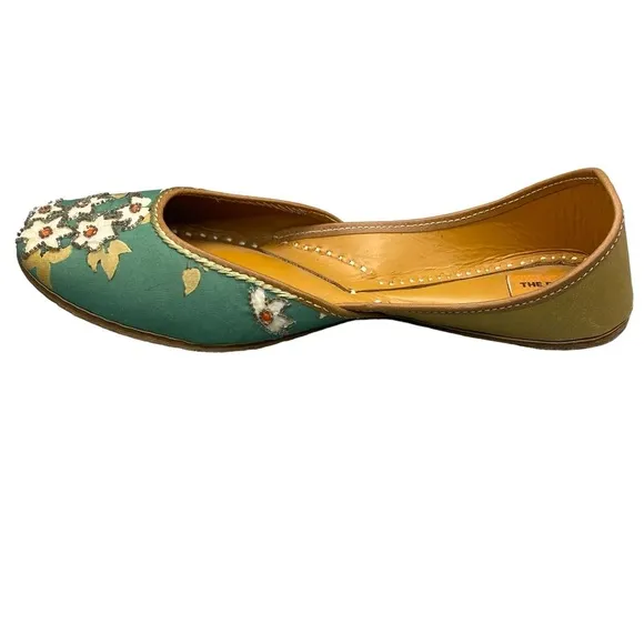 The Enache Green Floral Slip On Ballet Shoes Khussa Indian Shoes Wear EU 39