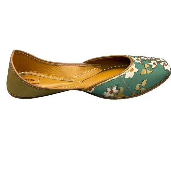 The Enache Green Floral Slip On Ballet Shoes Khussa Indian Shoes Wear EU 39