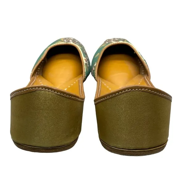 The Enache Green Floral Slip On Ballet Shoes Khussa Indian Shoes Wear EU 39