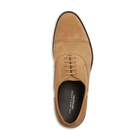 THE MENS STORE Mens Beige Cap Toe Block Heel Lace-Up Leather Dress Shoes 7.5
