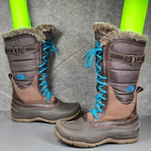 The North Face Shellista Womens Snow Boot Size 6.5 Brown Faux Fur Lace Up