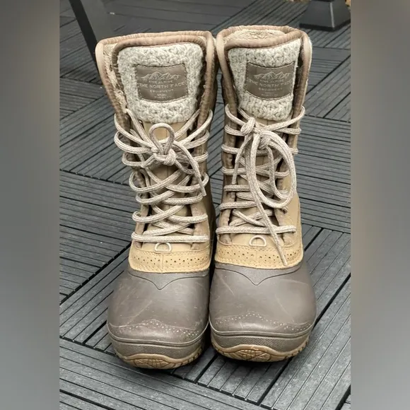 The North Face Women's Shellista II Tall Faux Fur Winter Boots Tan &amp; Brown Sz 6