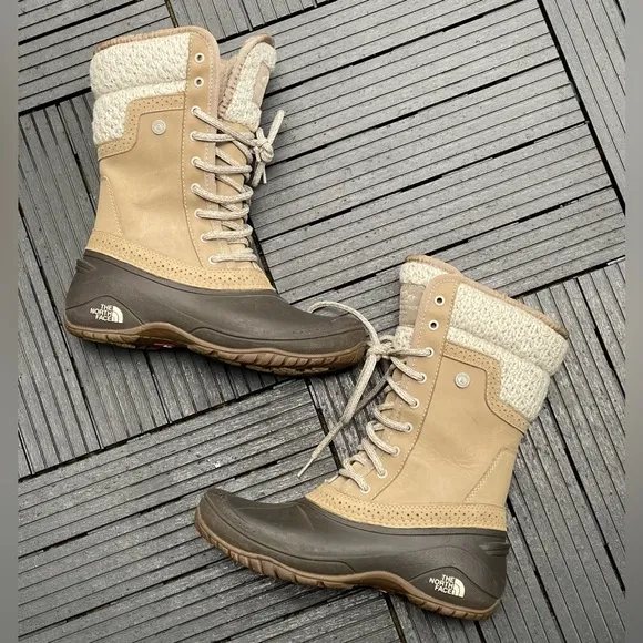 The North Face Women's Shellista II Tall Faux Fur Winter Boots Tan &amp; Brown Sz 6