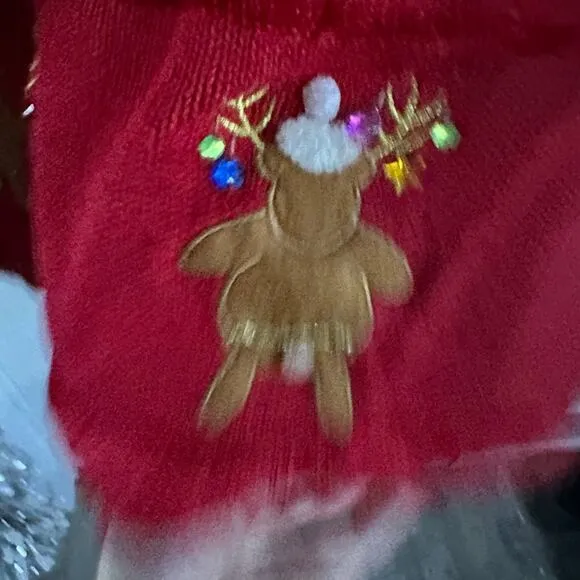 The Quaker Factory Christmas cardigan sweater Red Reindeer Large vintage 1990s