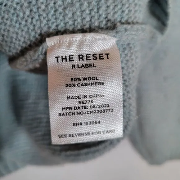 The Reset Womens Cashmere Wool Knit Sweater Size L Green Boat Neck Cozy Winter