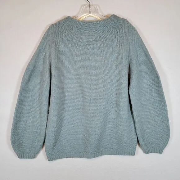 The Reset Womens Cashmere Wool Knit Sweater Size L Green Boat Neck Cozy Winter