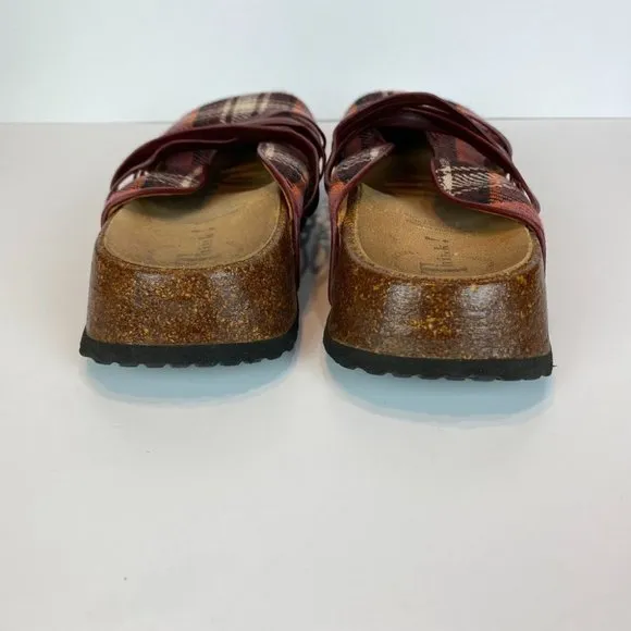 Think! Clogs 8 8.5 Plaid Leather Strappy Comfort Slides Shoes‎ Sandals 39