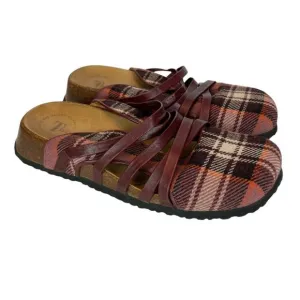 Think! Clogs 8 8.5 Plaid Leather Strappy Comfort Slides Shoes‎ Sandals 39