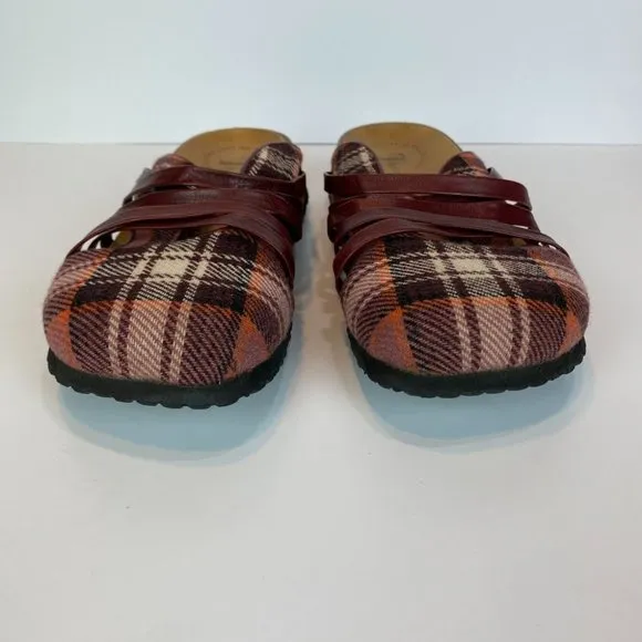 Think! Clogs 8 8.5 Plaid Leather Strappy Comfort Slides Shoes‎ Sandals 39