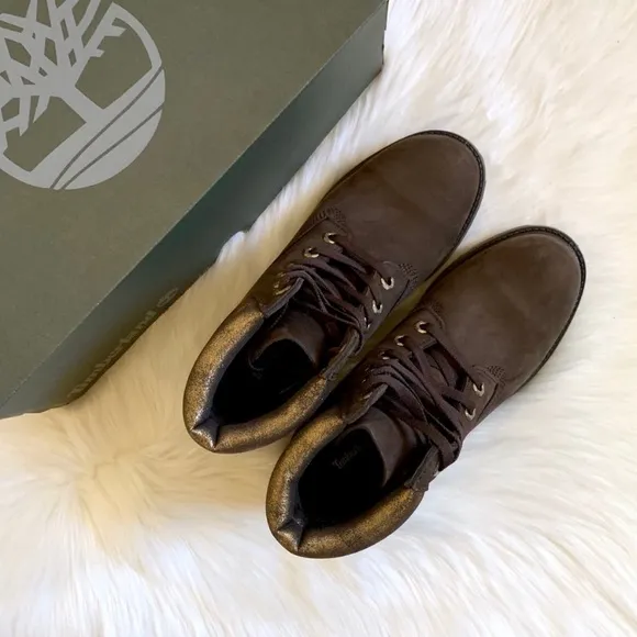 Timberland 6” Waterproof Brown &amp; Gold Boots