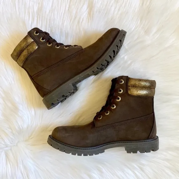 Timberland 6” Waterproof Brown &amp; Gold Boots