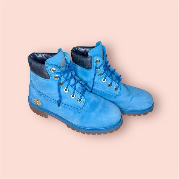 TIMBERLAND 6&quot; Premium Waterproof Blue Suede 6 Eye Ankle Boots, Youth Size 5