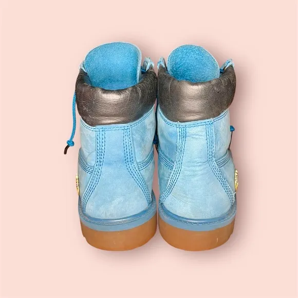 TIMBERLAND 6&quot; Premium Waterproof Blue Suede 6 Eye Ankle Boots, Youth Size 5