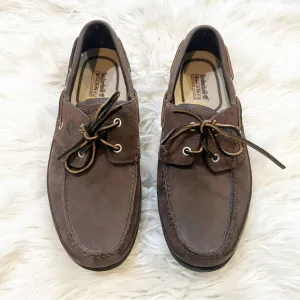 Timberland 80533 Brown Leather Smart Comfort Moc Toe Lace Up Boat Shoes Men’s 10