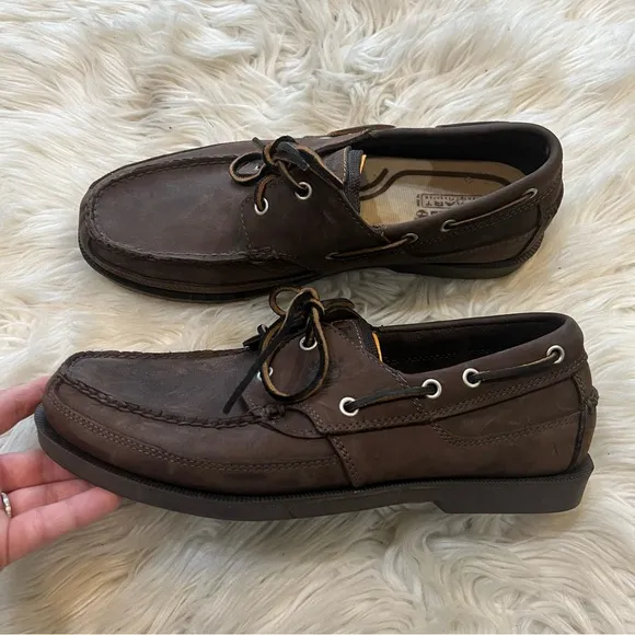 Timberland 80533 Brown Leather Smart Comfort Moc Toe Lace Up Boat Shoes Men’s 10