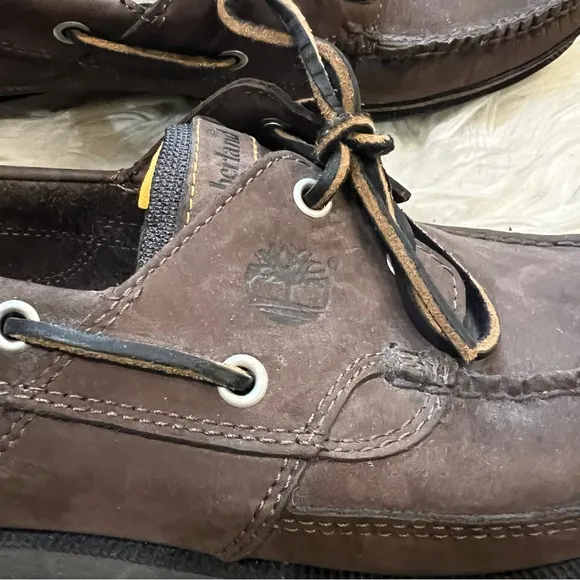 Timberland 80533 Brown Leather Smart Comfort Moc Toe Lace Up Boat Shoes Men’s 10
