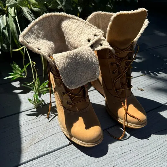 Timberland Amston Earthkeepers Beige Suede Wedge Boots Warm Weather Sport Wear