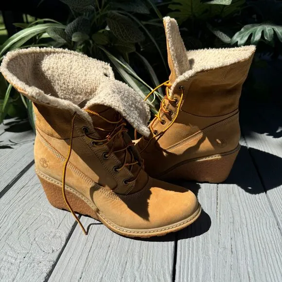 Timberland Amston Earthkeepers Beige Suede Wedge Boots Warm Weather Sport Wear
