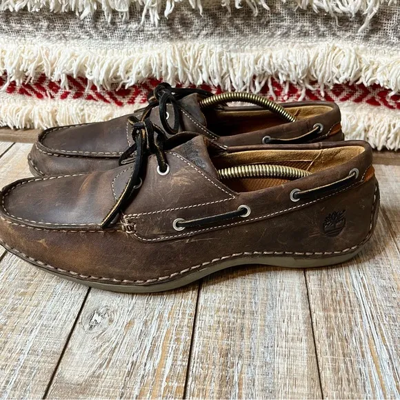 Timberland Annapolis Brown Leather 2 Eye Moccasin Drive Boat Shoe Size 9.5M