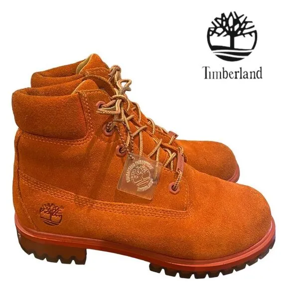 Timberland Big Kids 6 Inch Premium Waterproof Suede Leather Rust Boots 5.5