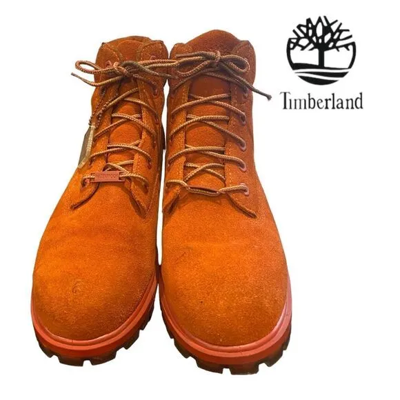 Timberland Big Kids 6 Inch Premium Waterproof Suede Leather Rust Boots 5.5
