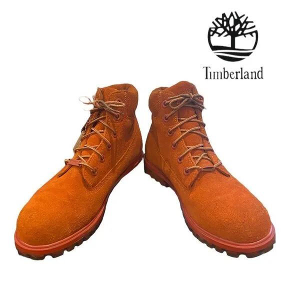 Timberland Big Kids 6 Inch Premium Waterproof Suede Leather Rust Boots 5.5