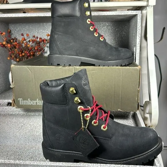 Timberland Black Leather Waterproof Buffalo Check Boots Size 6.5