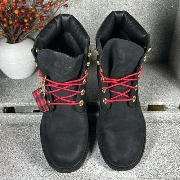Timberland Black Leather Waterproof Buffalo Check Boots Size 6.5