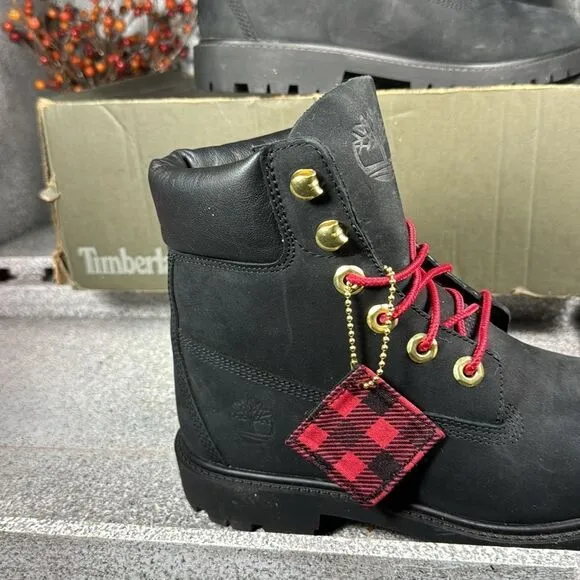 Timberland Black Leather Waterproof Buffalo Check Boots Size 6.5