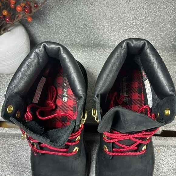 Timberland Black Leather Waterproof Buffalo Check Boots Size 6.5