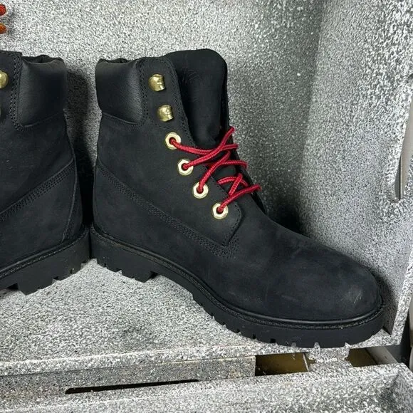 Timberland Black Leather Waterproof Buffalo Check Boots Size 6.5