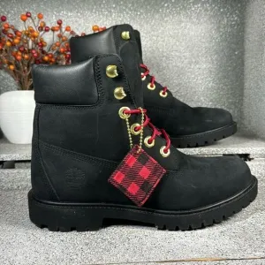 Timberland Black Leather Waterproof Buffalo Check Boots Size 6.5
