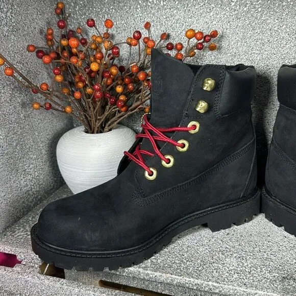 Timberland Black Leather Waterproof Buffalo Check Boots Size 6.5