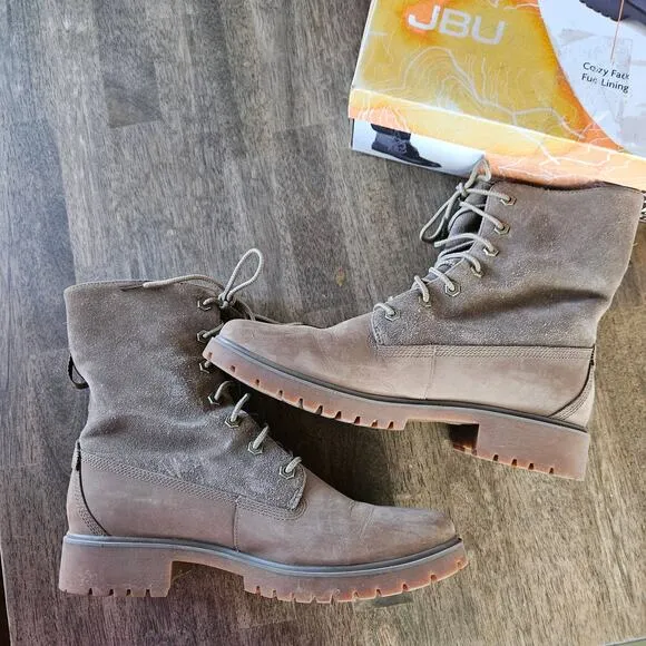 Timberland Brown Suede Fleece Lined Boot Size 10 Fold Down Lace Up Outdoors